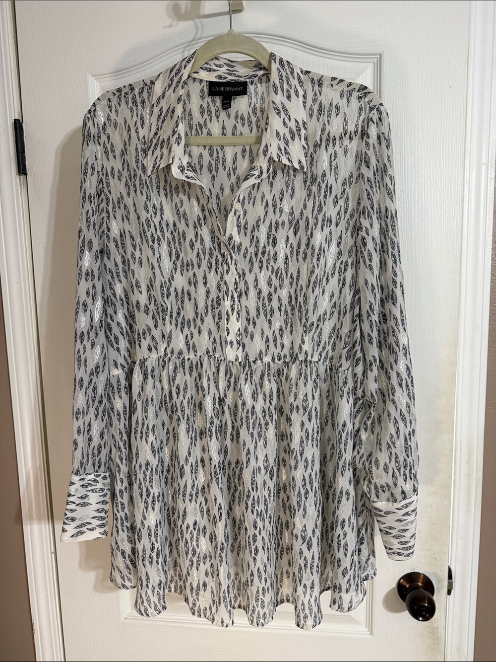 Lane Bryant White and Black Printed Peplum Tunic Top